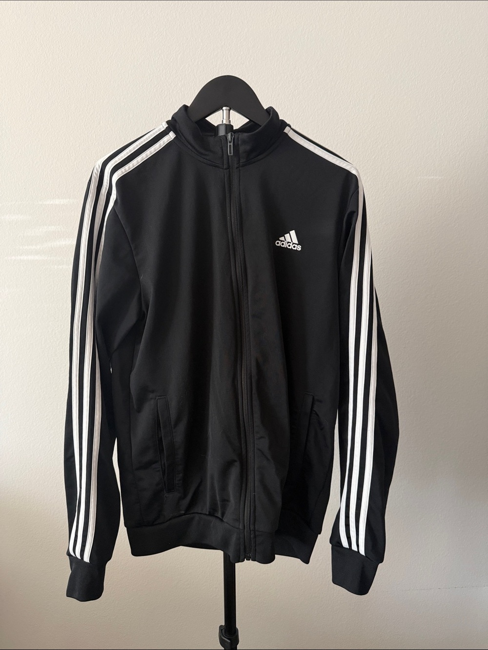 adidas Black Track Jacket with White Three-Stripes